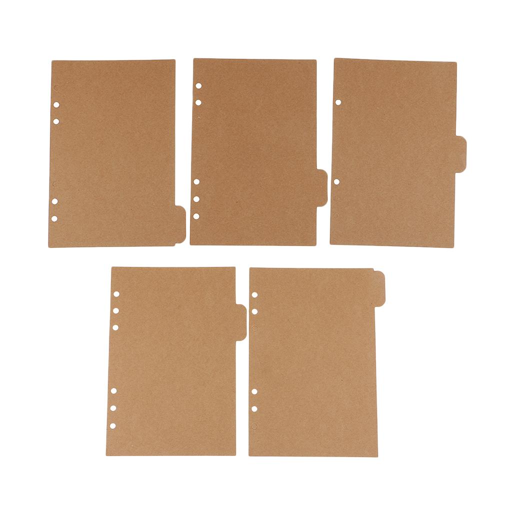 5 Piece A5 Kraft Tabbed Paper Planner Notebook Divider Index Page