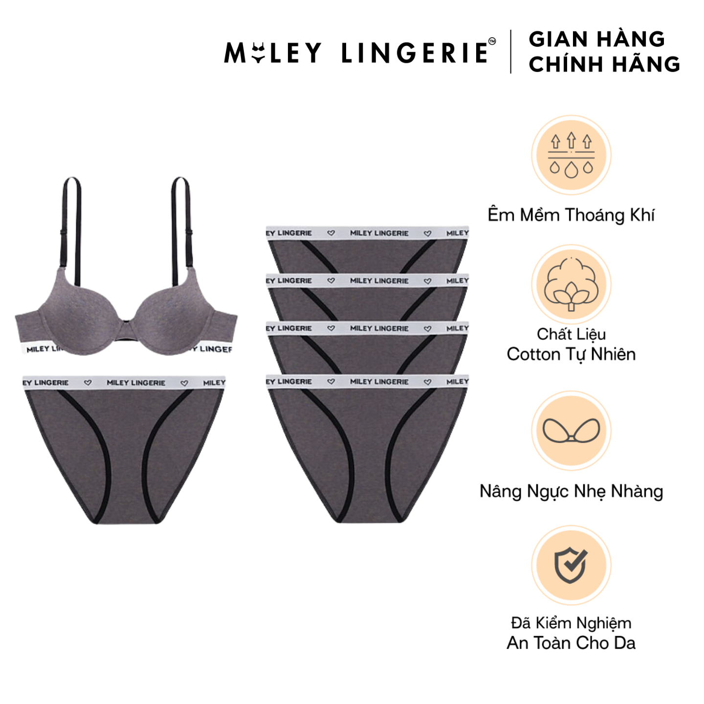 Bộ Áo Ngực Nữ Melange Dáng Thể Thao và Combo 5 Quần Lót Thể Thao Đồng Màu Sporty Chic - BRC11002-FCS1101