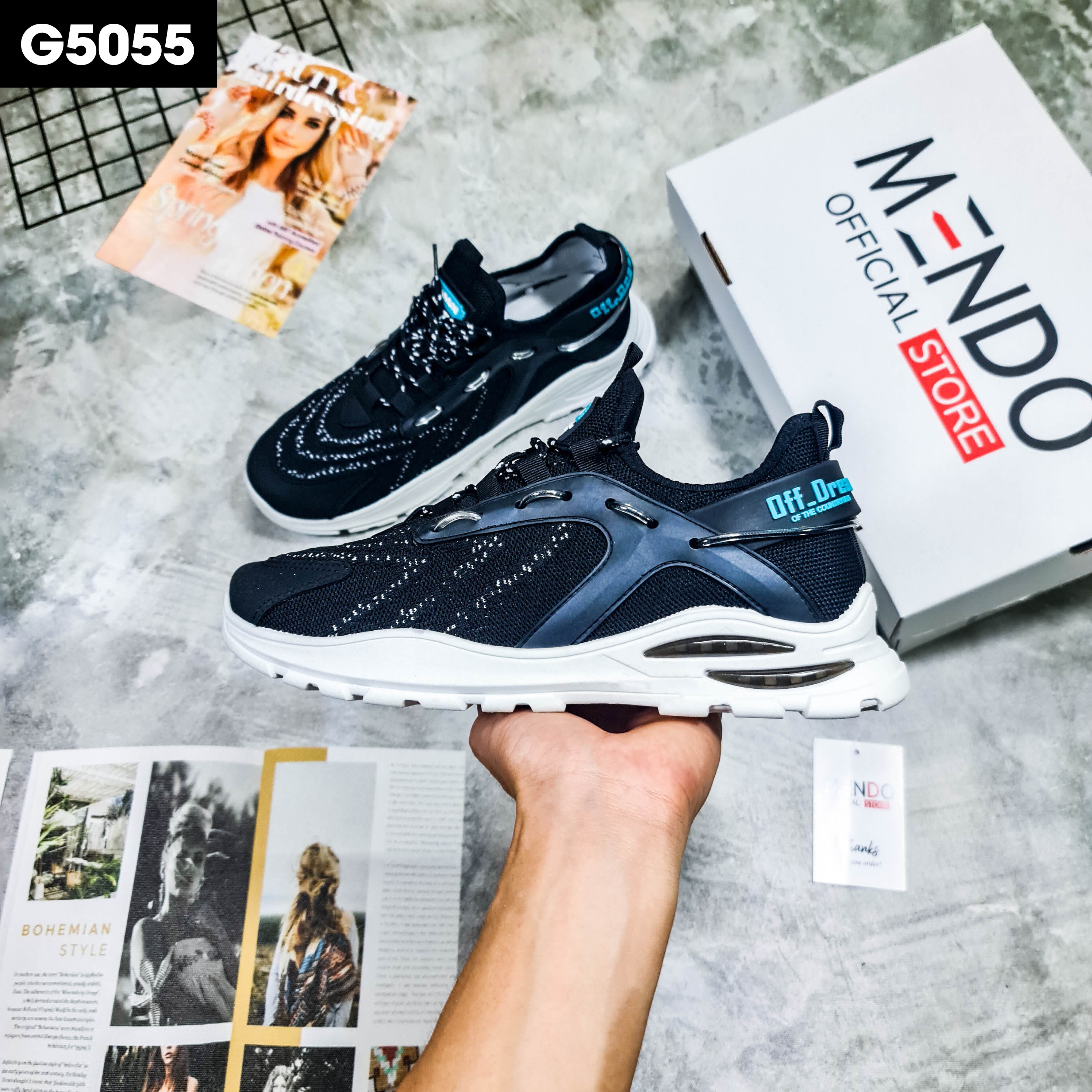 Giày Thể Thao Nam MENDO - Giày Sneaker Màu Đen - Xanh - Trắng, Giày Chạy Bộ Thể Thao Phiên Bản Hàn Quốc- G5055