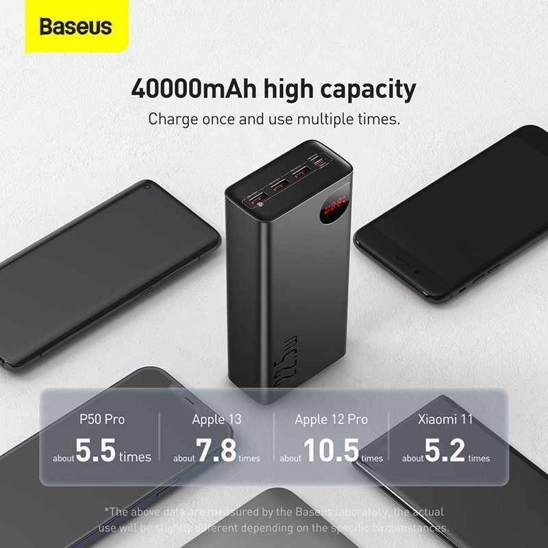 Sạc Dự Phòng OS-Baseus Adaman Digital Display Fast Charge Power Bank 40000mAh 22.5W Black (Kèm cáp USB to C 30cm) (Hàng chính hãng)