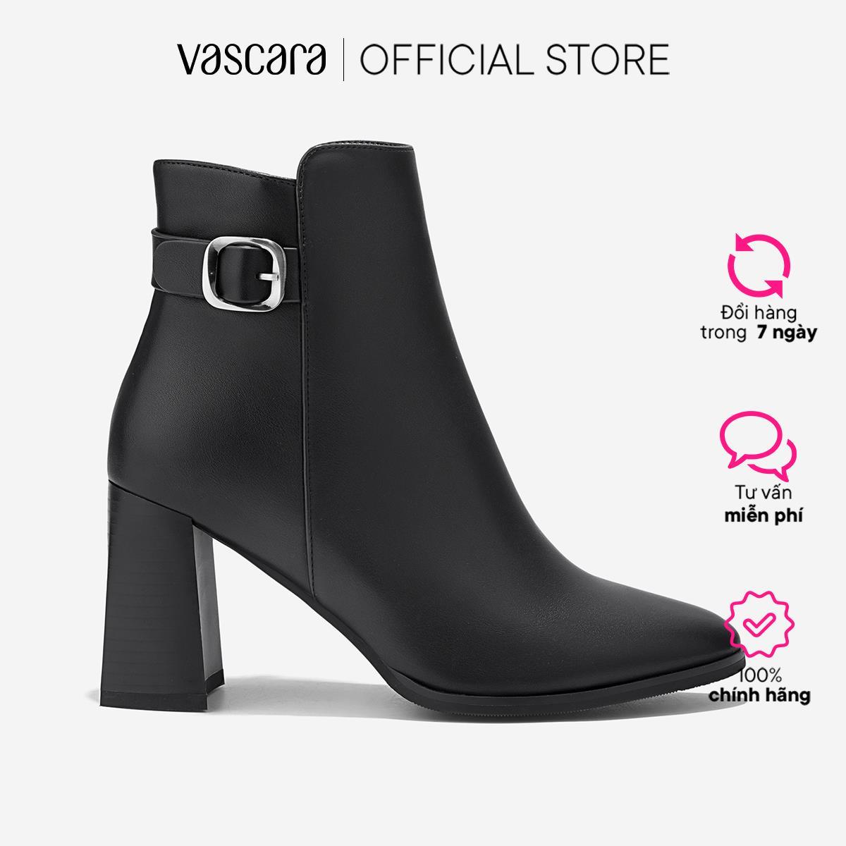 Vascara Giày Ankle Boots Gót Trụ Nhấn Khóa Trang Trí - BOT 0941