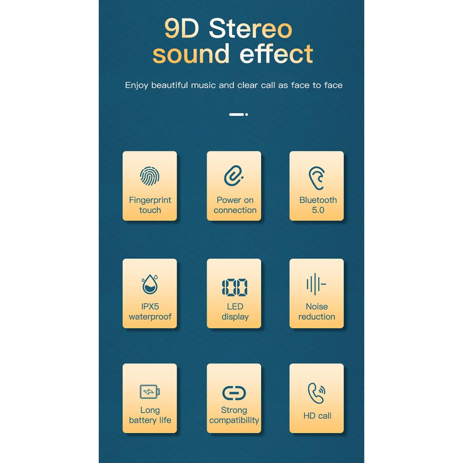 Sports Waterproof  Bluetooth Earphones Earbuds Headsets Charging Box - Black