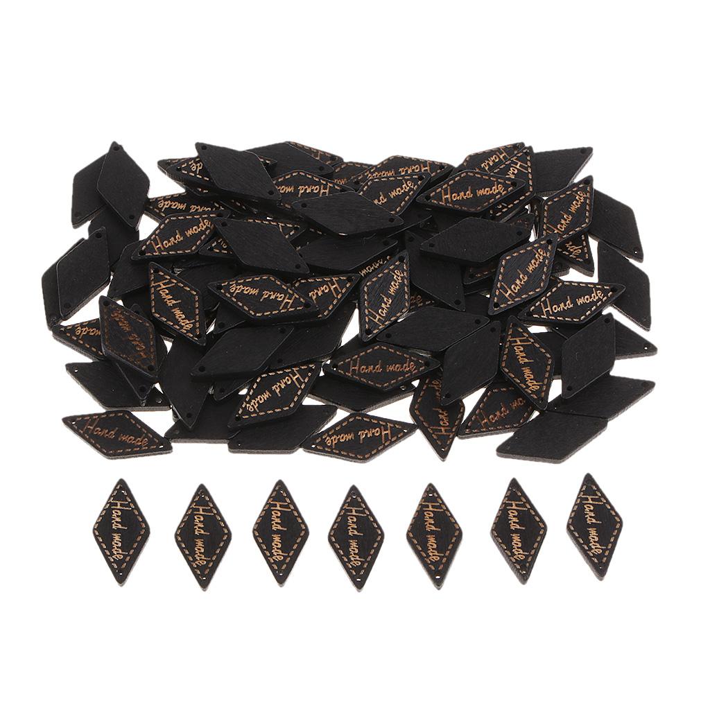 200 Pcs Wooden Handmade Design Tag Button Sewing Crafts Supplies Black Brown