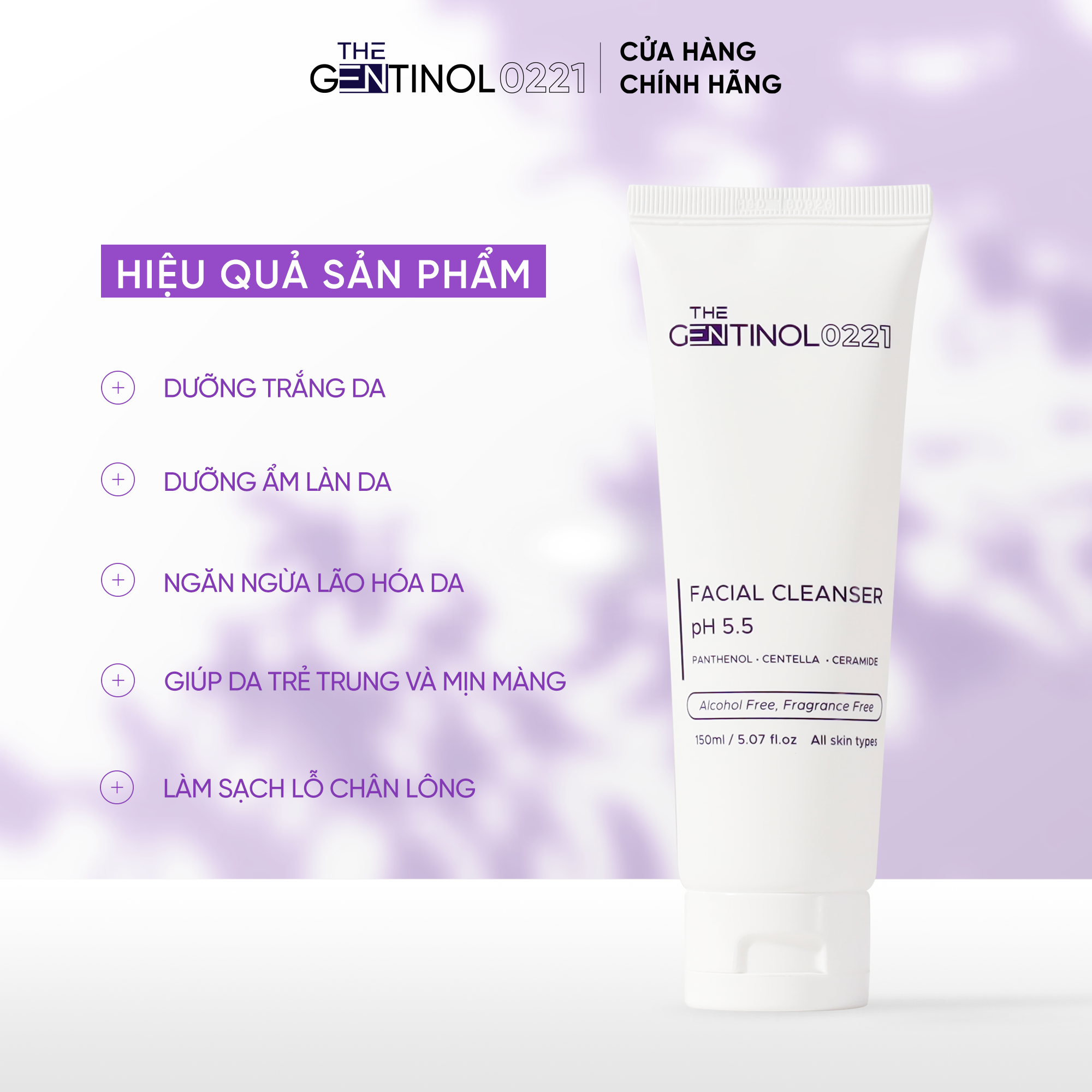 Sữa rửa mặt làm sạch da mặt, giúp dưỡng ẩm da, ngăn ngừa mụn, se khít lỗ chân lông The Gentinol 0221 150ml
