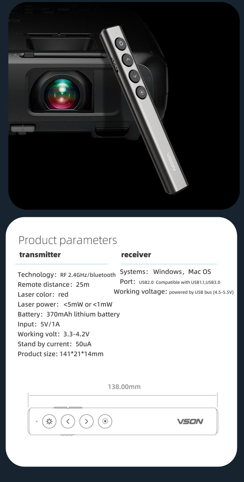 Bút Trình Chiếu Kỹ Thuật Số VSON N39M – Tích Hợp Laser, Bluetooth &amp; USB sử dụng được máy chiếu, tivi, bảng tương tác - Hàng chính hãng