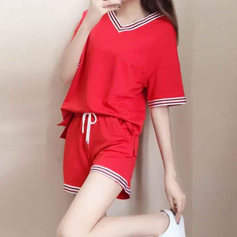 Set đồ bộ đùi cổ tim phối sọc, chất liệu thun cotton loại 1, thấm hút mồ hôi, thoáng mát size 40-65kg