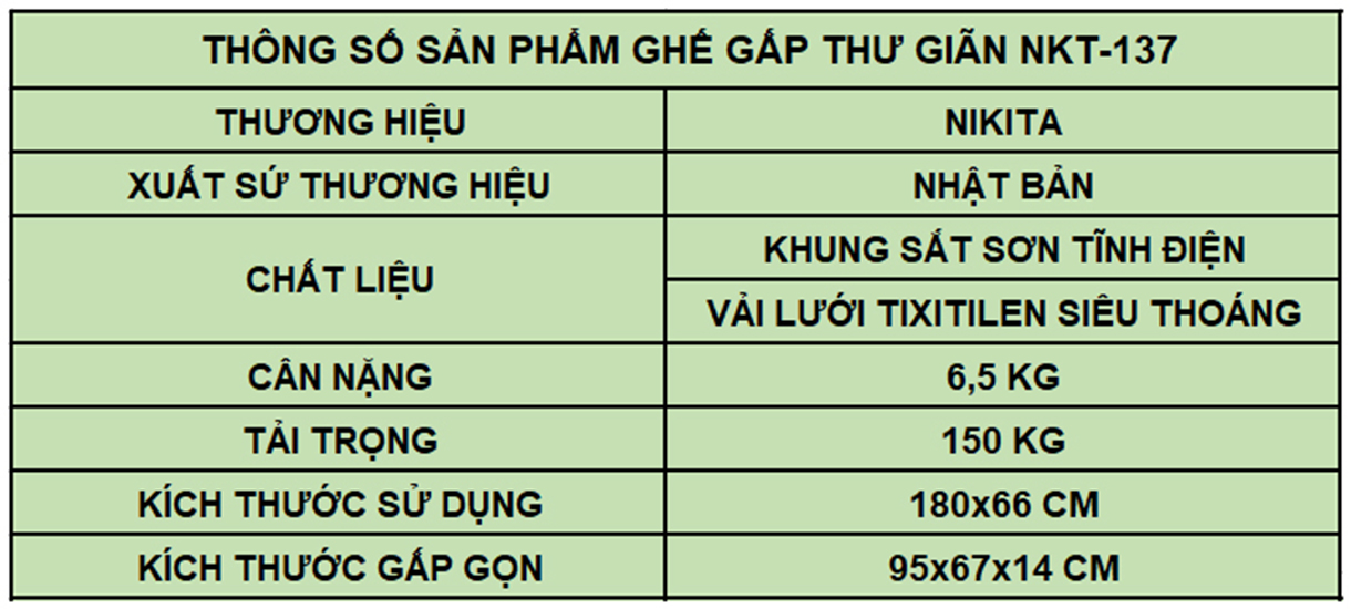 Ghế gấp thư giãn - Ghế xếp ngủ trưa - NIKITA 137