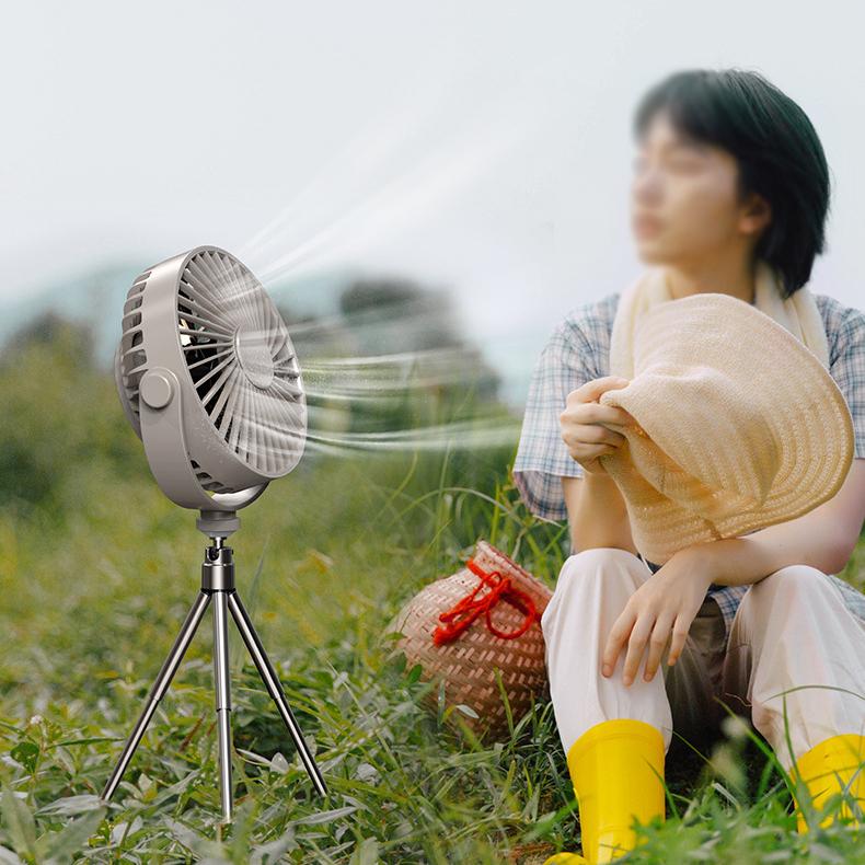 Quạt Cắm Trại Ngoài Trời 3 Chân Để Bàn Có Chức Năng Đèn Ban Đêm