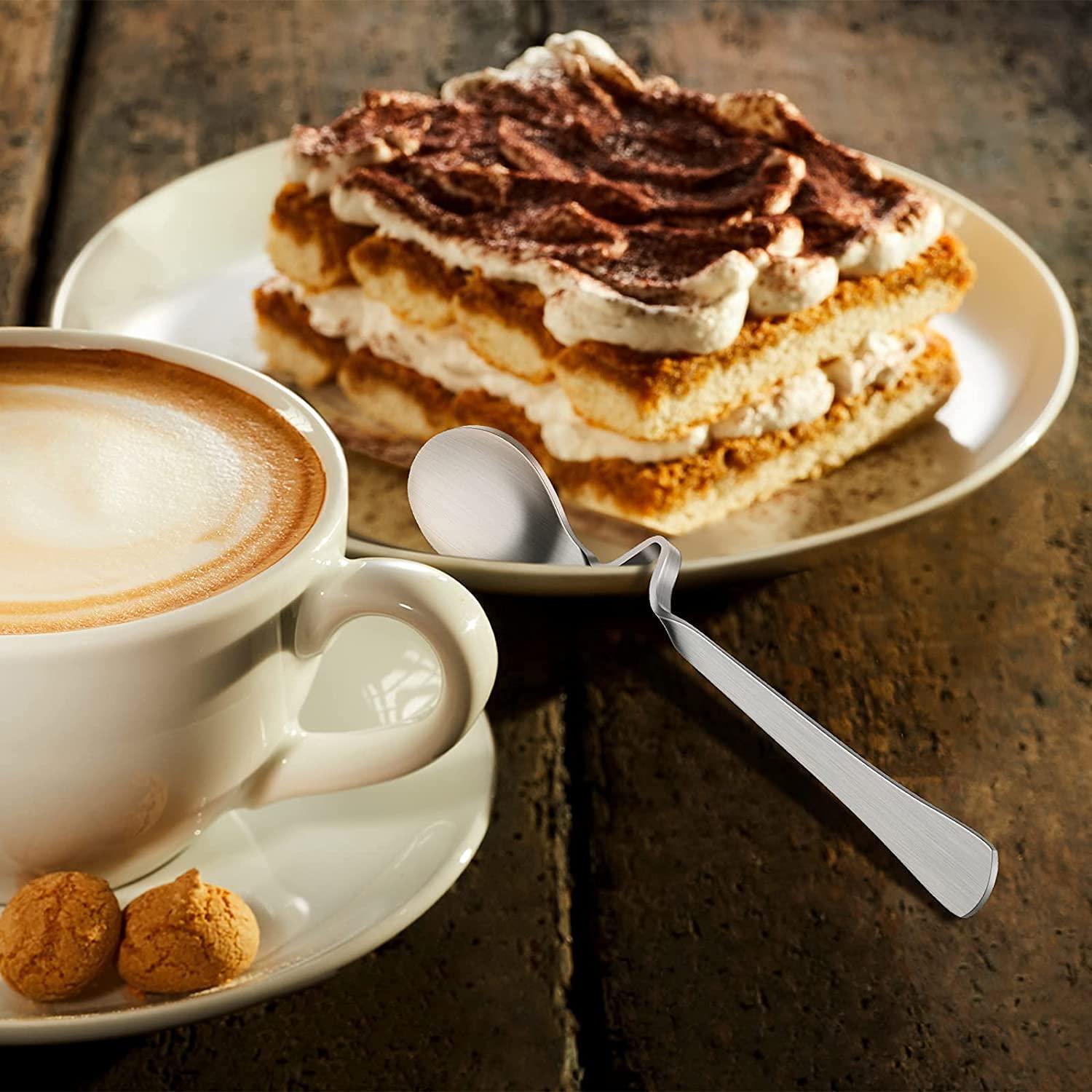 6 thìa thép không gỉ với tay cầm cong, thìa uống dài, thìa không gỉ không gỉ, thìa cà phê, thìa mật ong với tay cầm cong