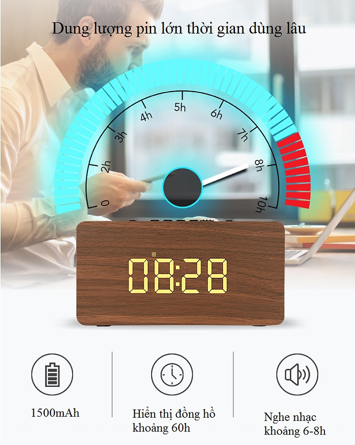 Đồng Hồ Tích Hợp Loa Bluetooth Không Dây W-05