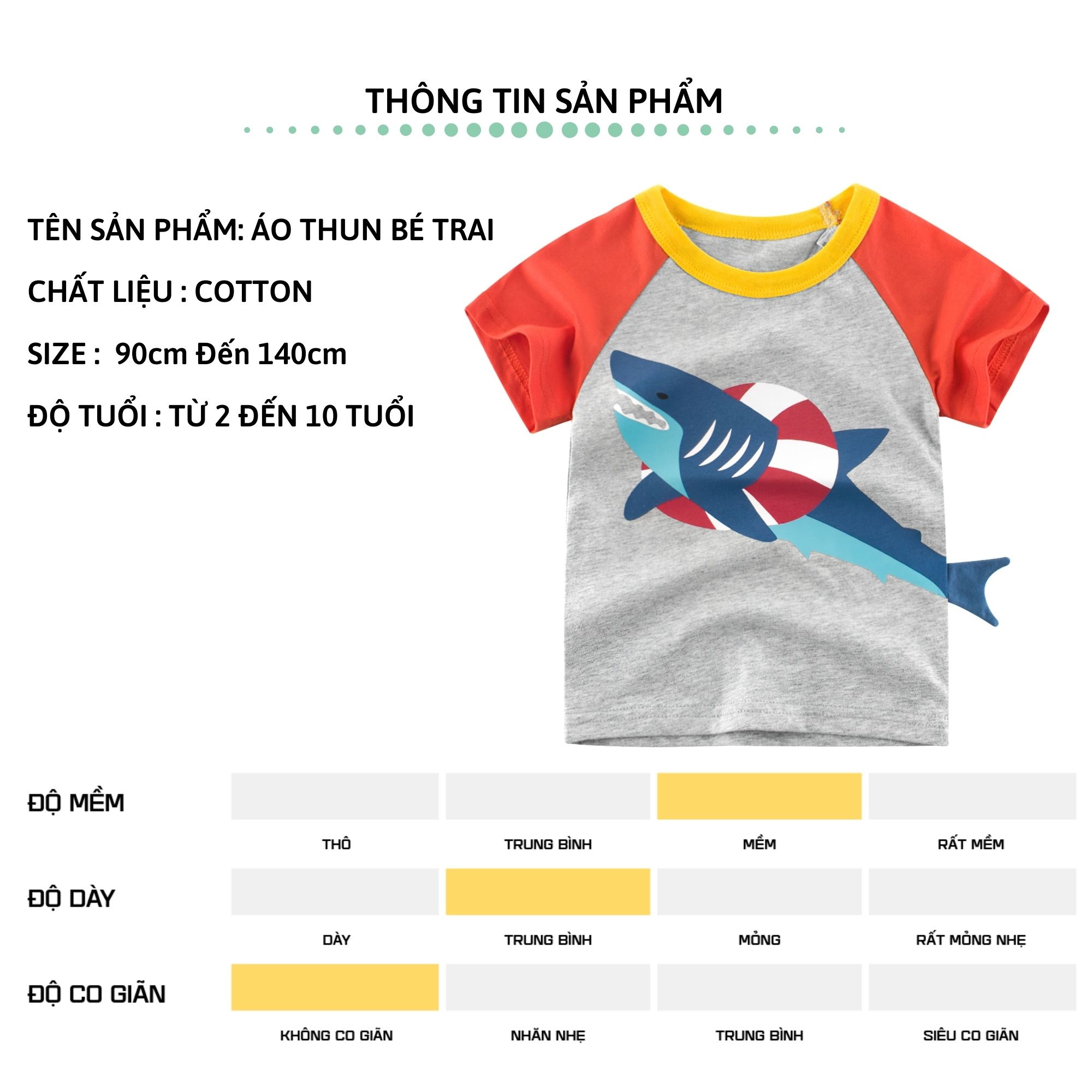 Áo thun bé trai ngắn tay 27Kids áo cộc nam 100% Cotton cho trẻ từ 2-10 tuổi BSTS3