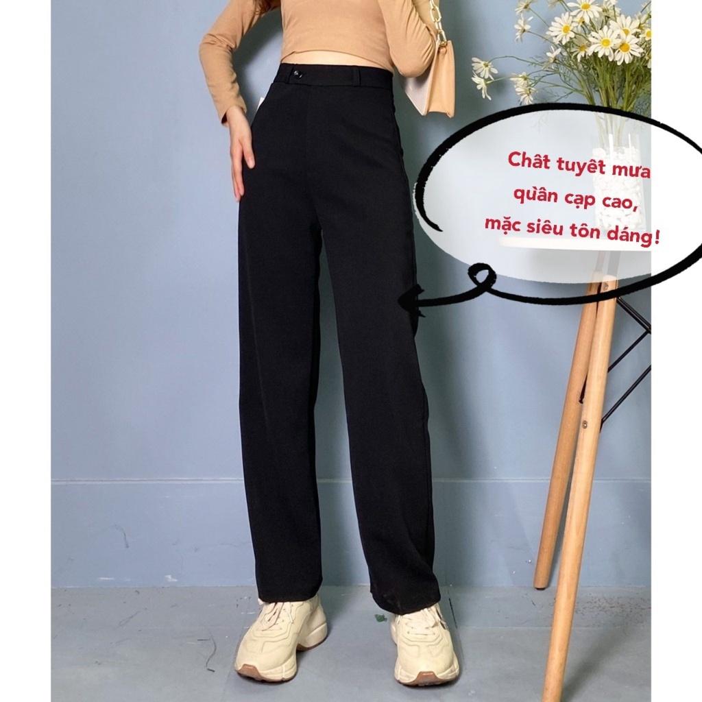 Quần ống rộng nữ lưng cao ống suông dài 100cm công sở đẹp cao cấp HIJUNE QT03