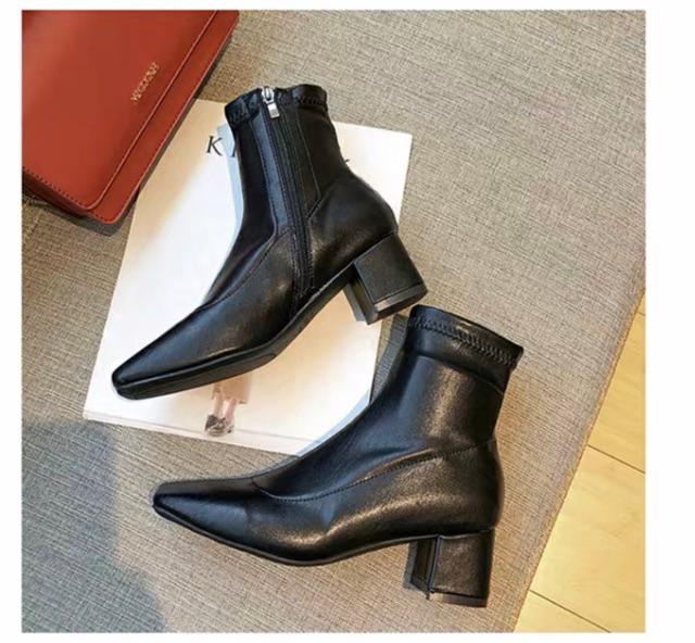 Bốt da bóng lì mũi vuông đế 5cm cực sang hàng quảng châu G003