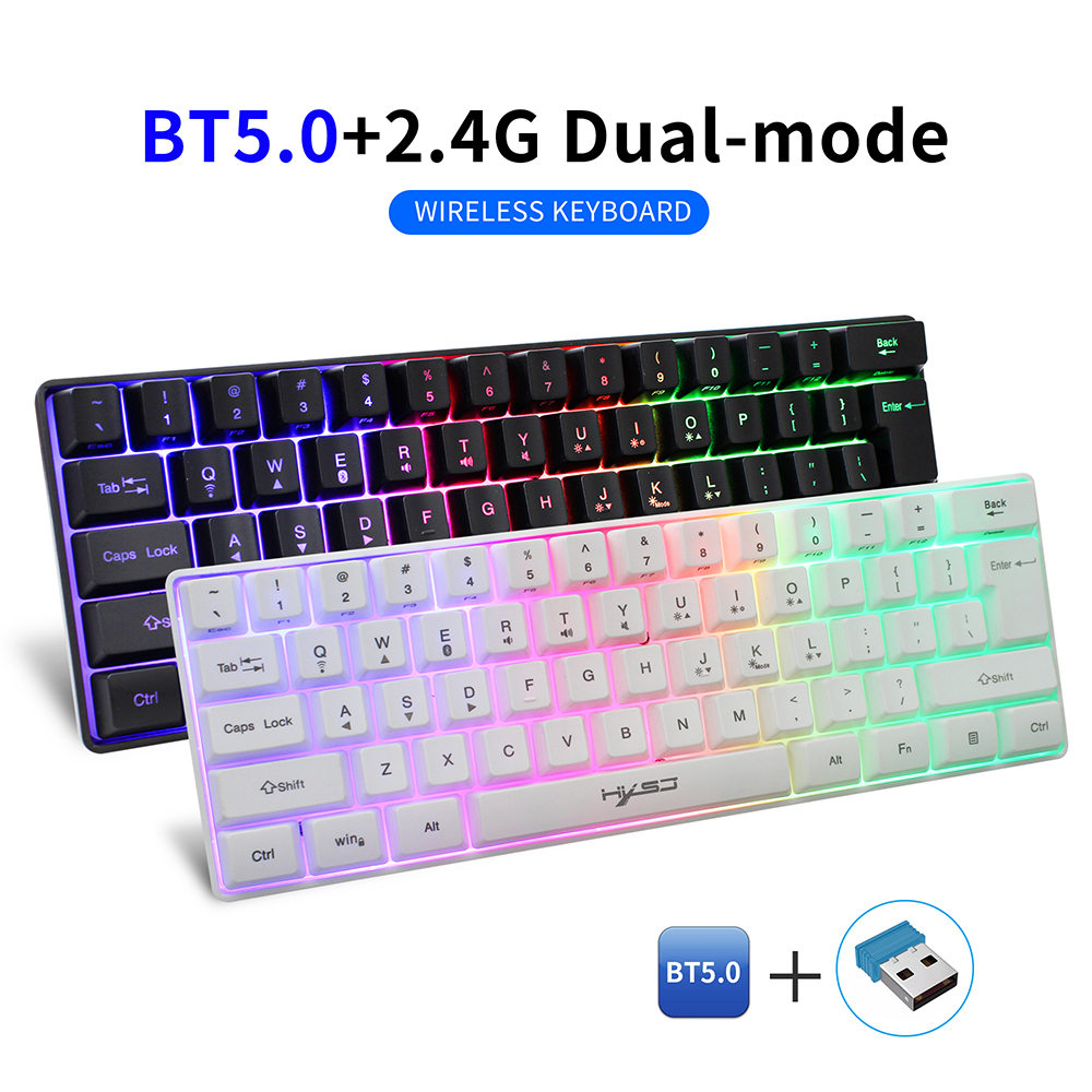 HXSJ L500 61-key Dual-mode Keyboard BT 5.0 Compact Keyboard 2.4G Wireless RGB Backlit Keyboard