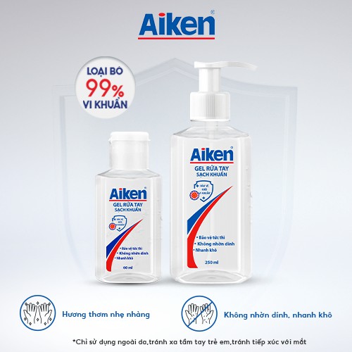 Aiken Combo 2 Gel Rửa Tay Khô Sạch Khuẩn 500ml/Chai Dạng Vòi