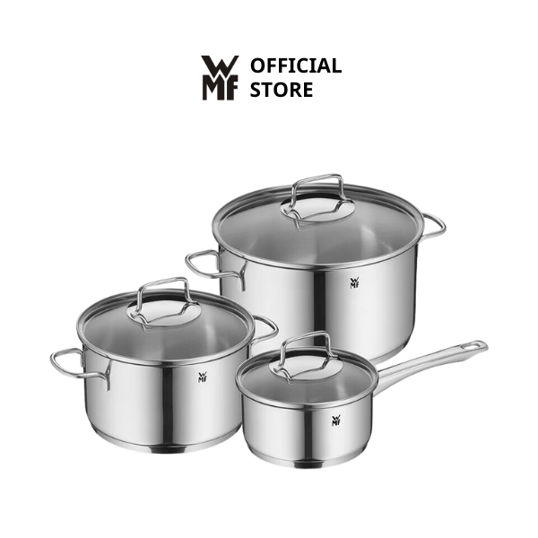 Bộ Nồi WMF Astoria 3 Món Đáy Từ 3 Lớp Nguyên Khối Thép Không Gỉ Cromargan Size 24,20,16cm - 0780036380