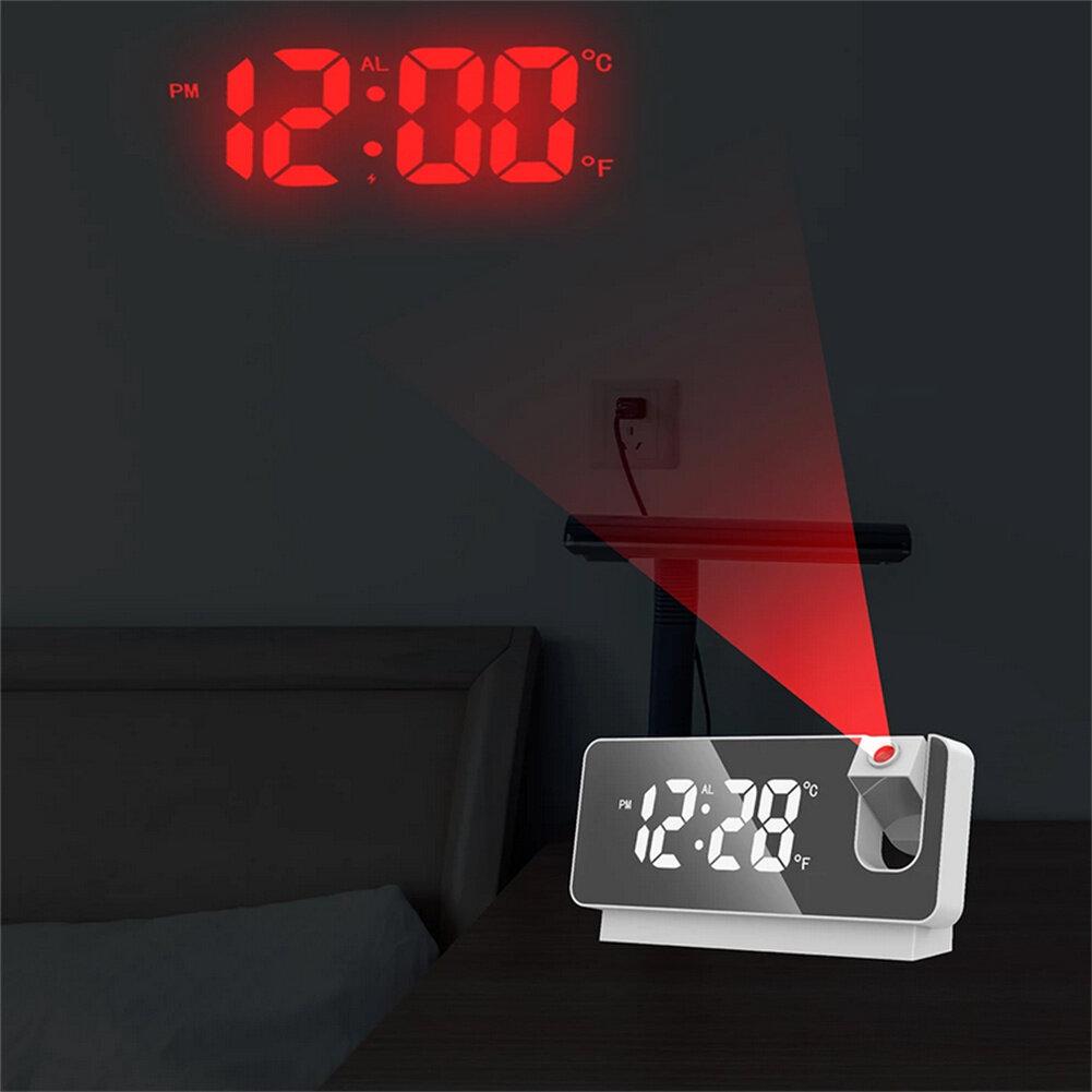 Bảng đồng hồ báo thức kỹ thuật số Led Đồng hồ báo thức điện tử với máy chiếu thời gian 180 độ Phòng ngủ Đồng hồ đầu giường