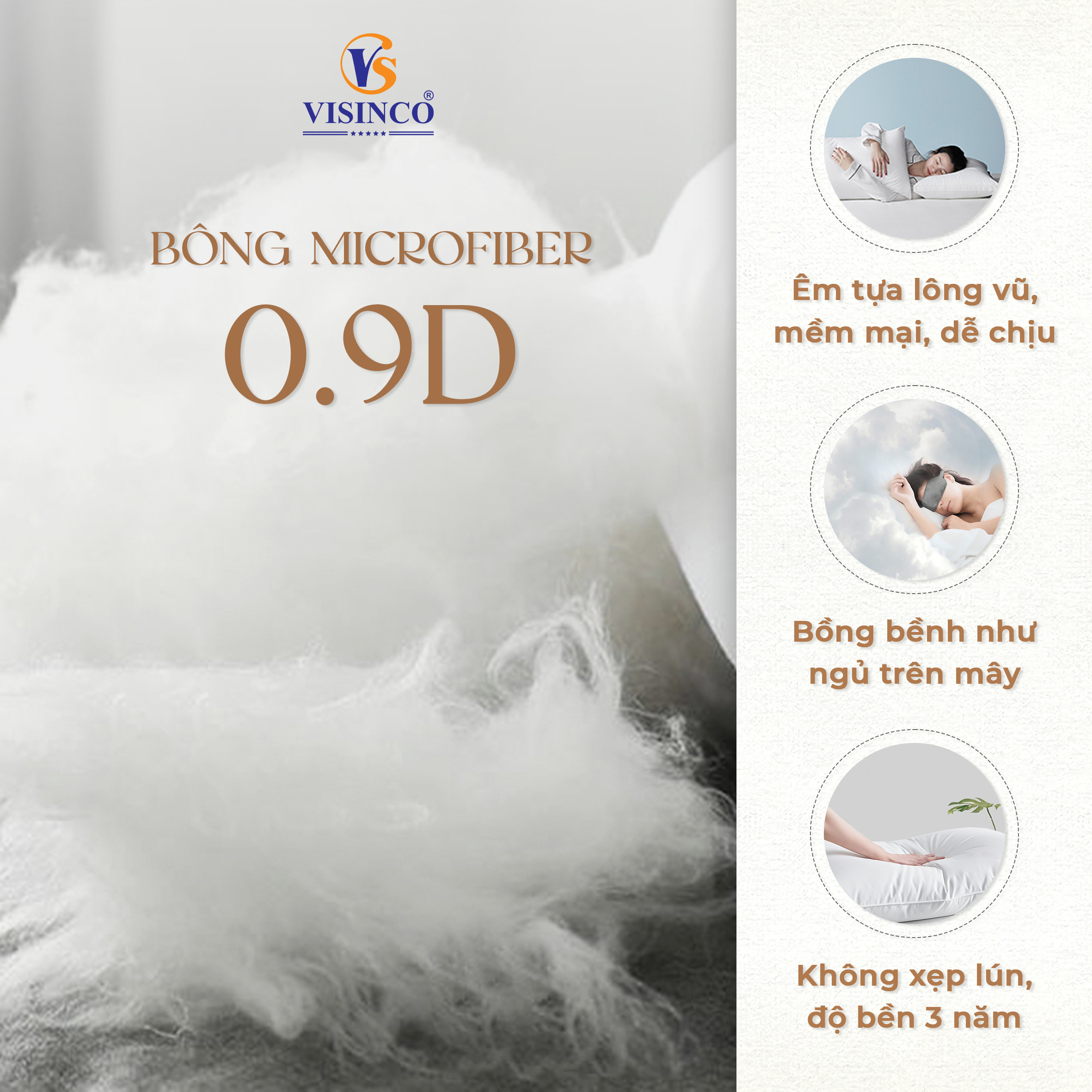 Ruột gối Visinco Lông vũ nhân tạo Microfiber Siêu mềm l Vải bọc Cotton 233TC