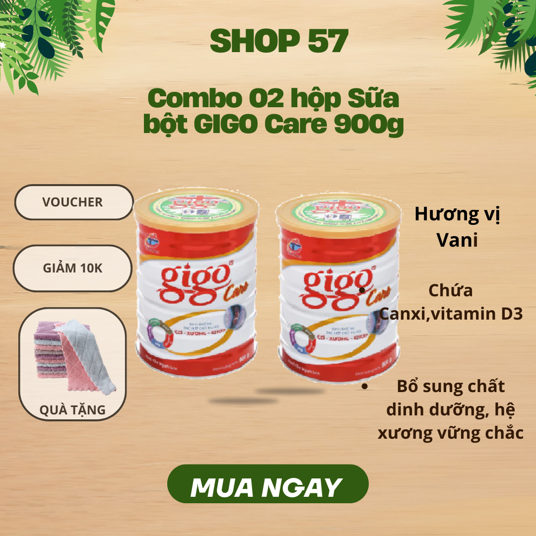 Combo 2 Hộp Sữa Bột Gigo CARE 900g – Dinh Dưỡng Cho Người Trưởng Thành, Cao Tuổi &amp; Hỗ Trợ Xương Khớp