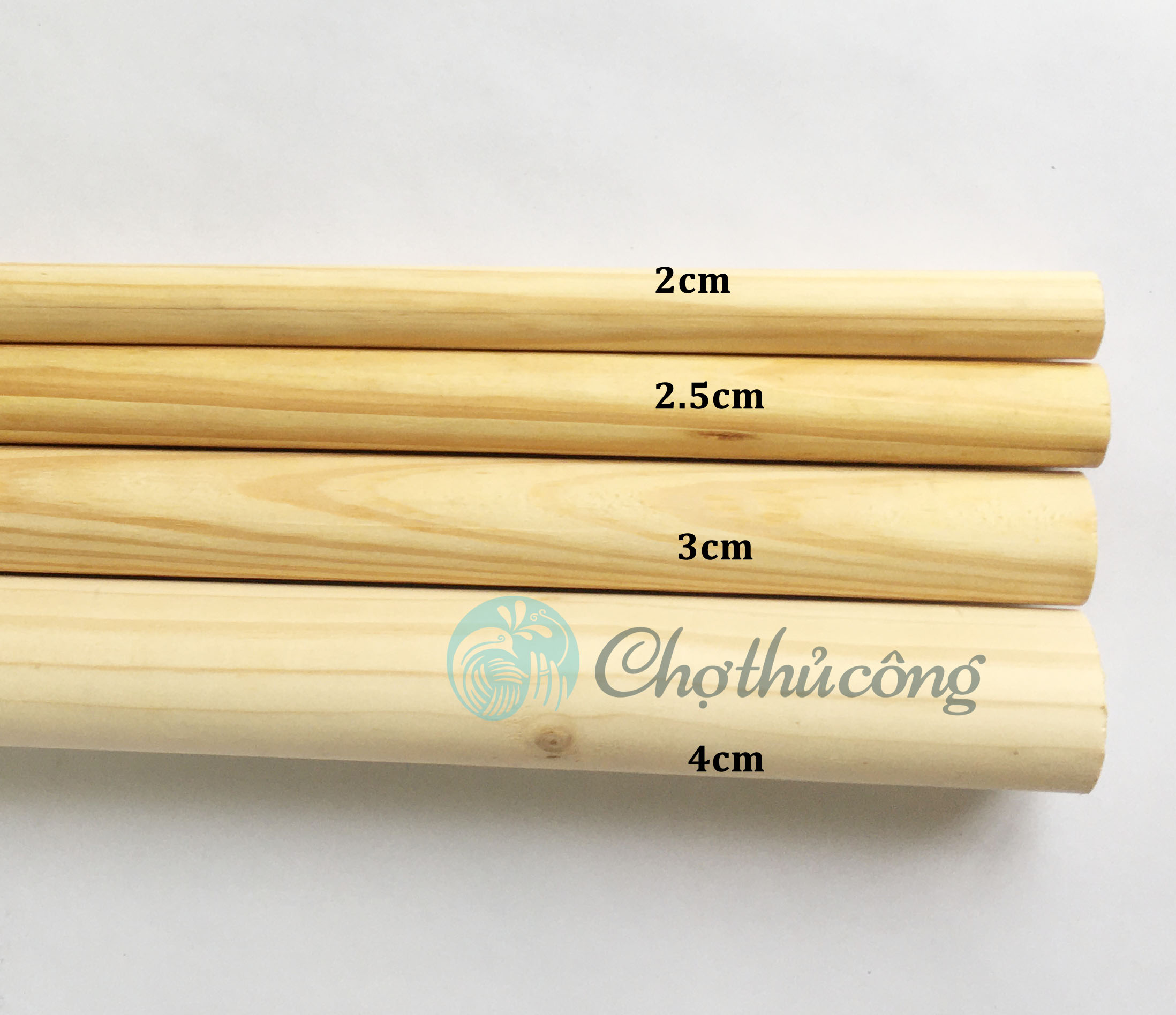 Thanh gỗ tròn gỗ thông đường kính 4cm x D50cm-1m-1m4 làm chân ghế / kệ, treo mành, phụ kiện macrame, handmade, decor