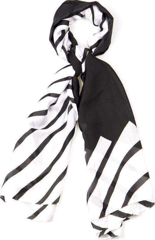 Khăn Choàng Cổ Lụa Màu Trắng Phối Sọc Đen - Silk - 180x90cm - Mã KS007