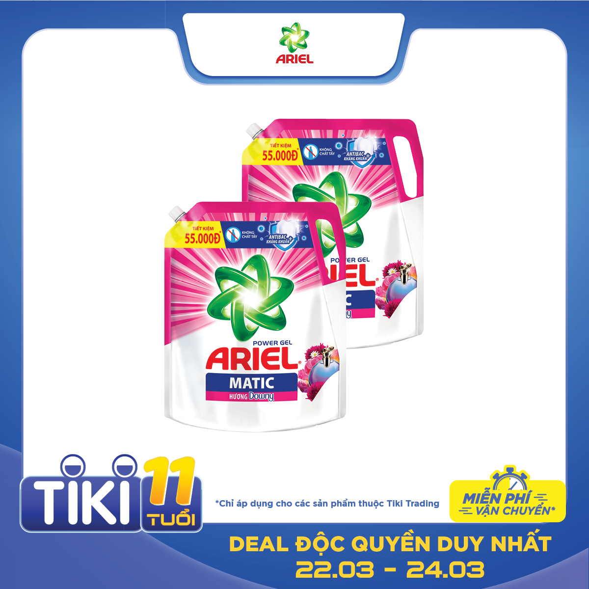 Combo 2 Túi Nước Giặt Ariel Matic Hương Downy (2.1Kg/ Túi)