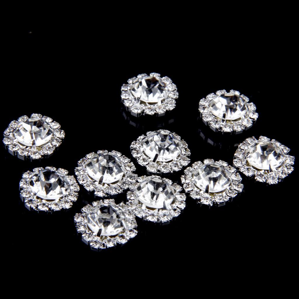 10x Clear Crystal Rhinestone Round Buttons Flatback DIY Embellishment Decor 15mm