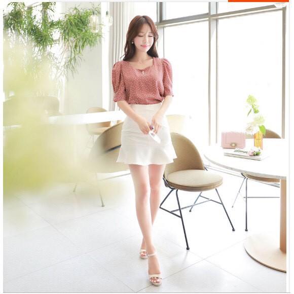 Áo kiểu nữ họa tiết chấm bi xinh xắn thích hợp mặc đi làm, dự tiệc hoặc dạo phố