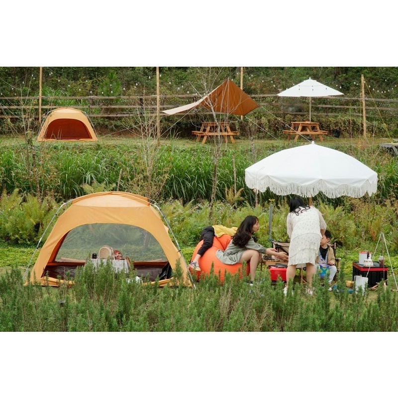 Lều cắm trại du lịch dã ngoại lều 4 người vải canvas chống thấm chống nóng glamping vintage A260