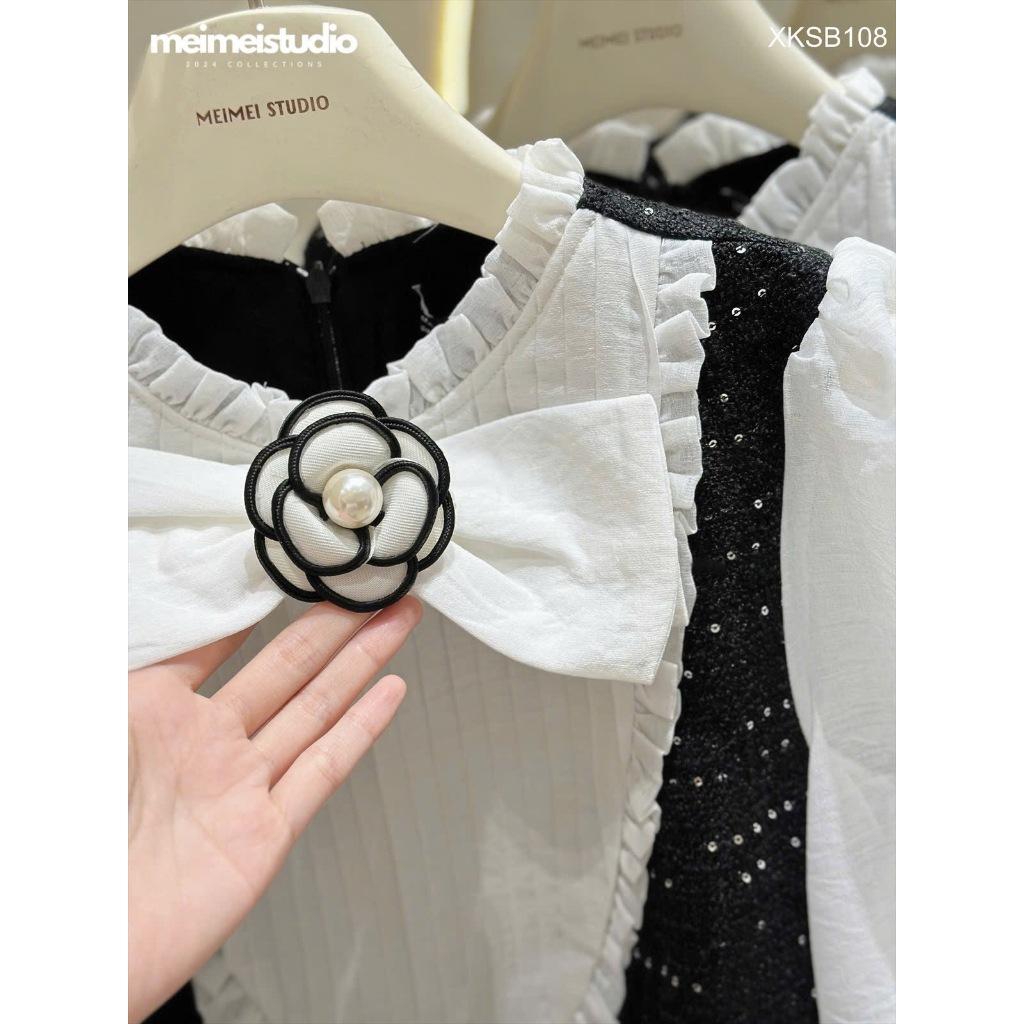 |XKSB108| Jum dạ Kim sa cổ xếp ly nơ cao cấp, đàm nữ tiểu thư sang trọng BY JOLIE