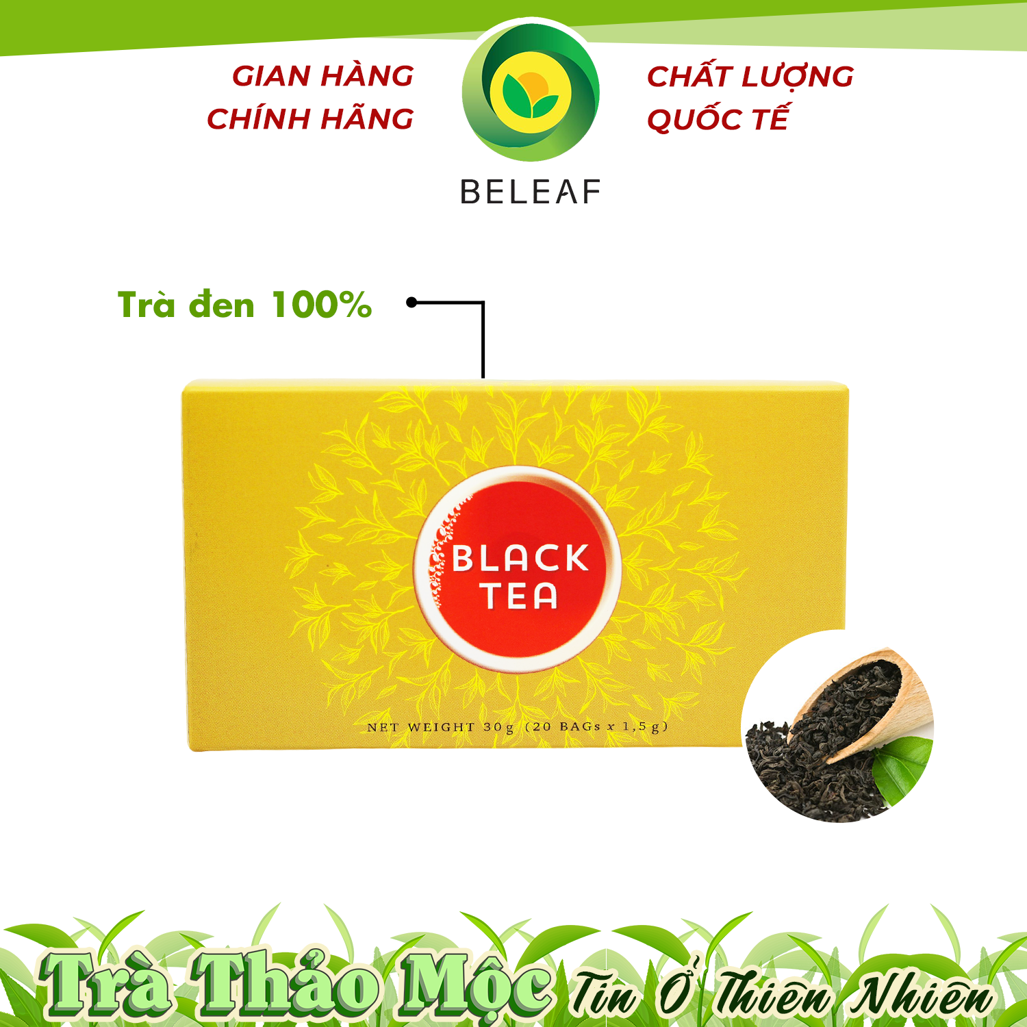 Trà Đen Thảo Mộc Cao Cấp Dạng Túi Lọc - Black Tea - Thương hiệu Beleaf hỗ trợ cải thiện tim mạch