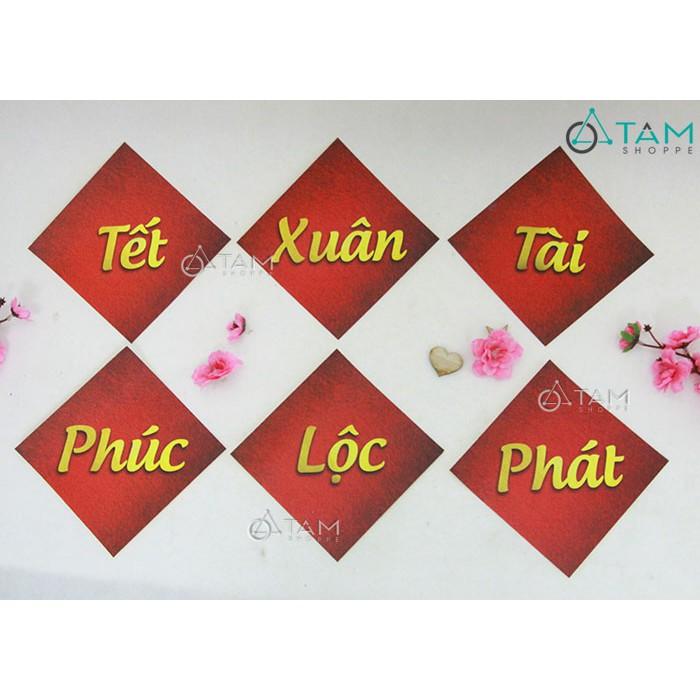 Bộ 6 tờ giấy Decal đỏ dán Tết in chữ Vintage số 01