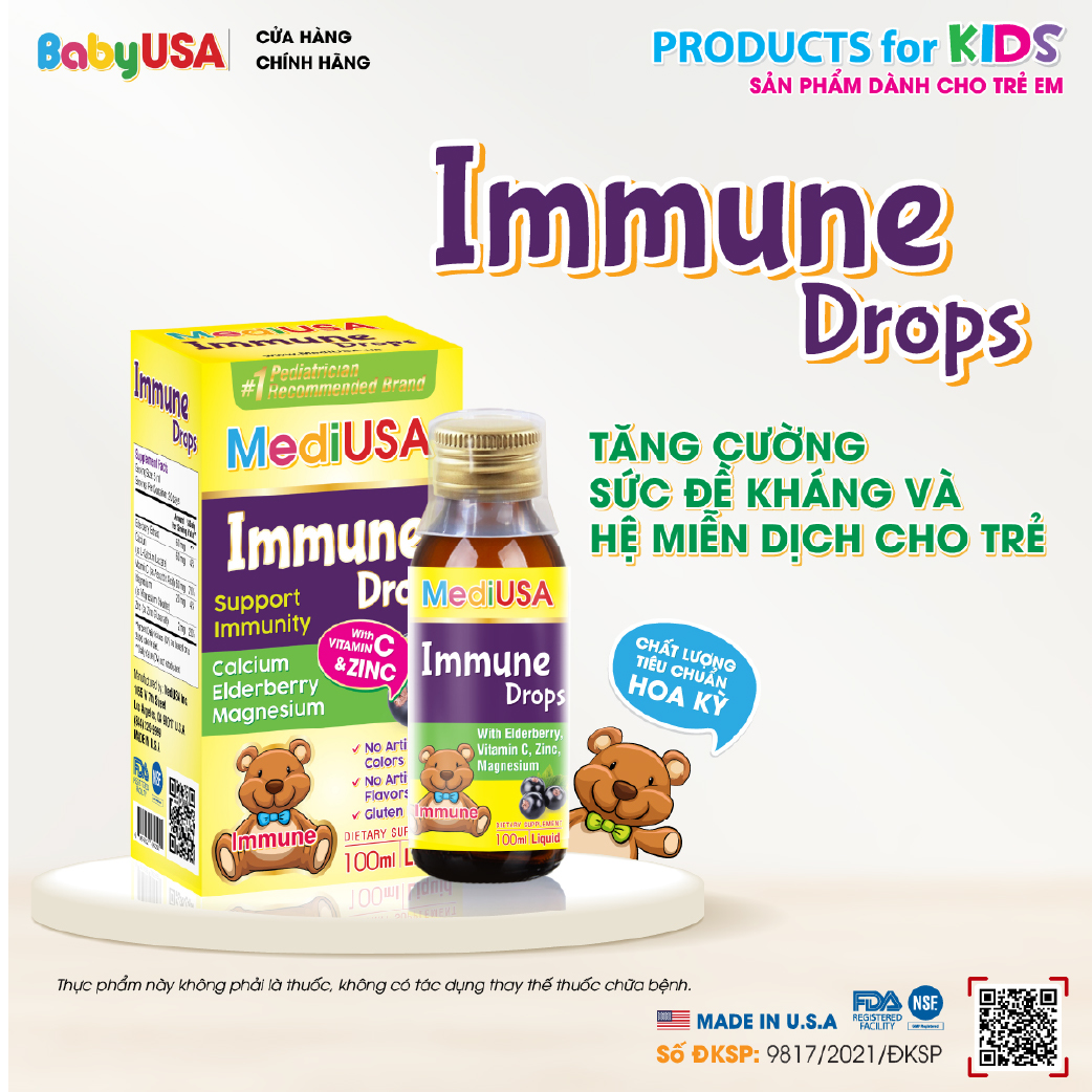 MediUSA Immune Drops - Thực Phẩm Chức Năng - Tăng cường sức đề kháng cho trẻ - Hàng chính hãng