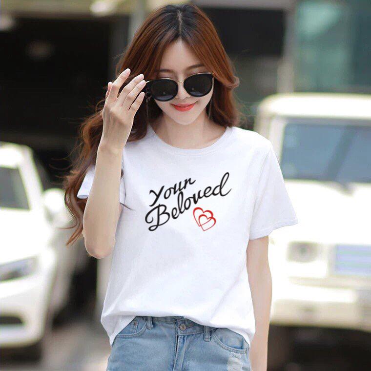 Áo thun nữ MXM cổ tròn form rộng thun cotton 4 chiều in chữ Beloved từ 45-60kg