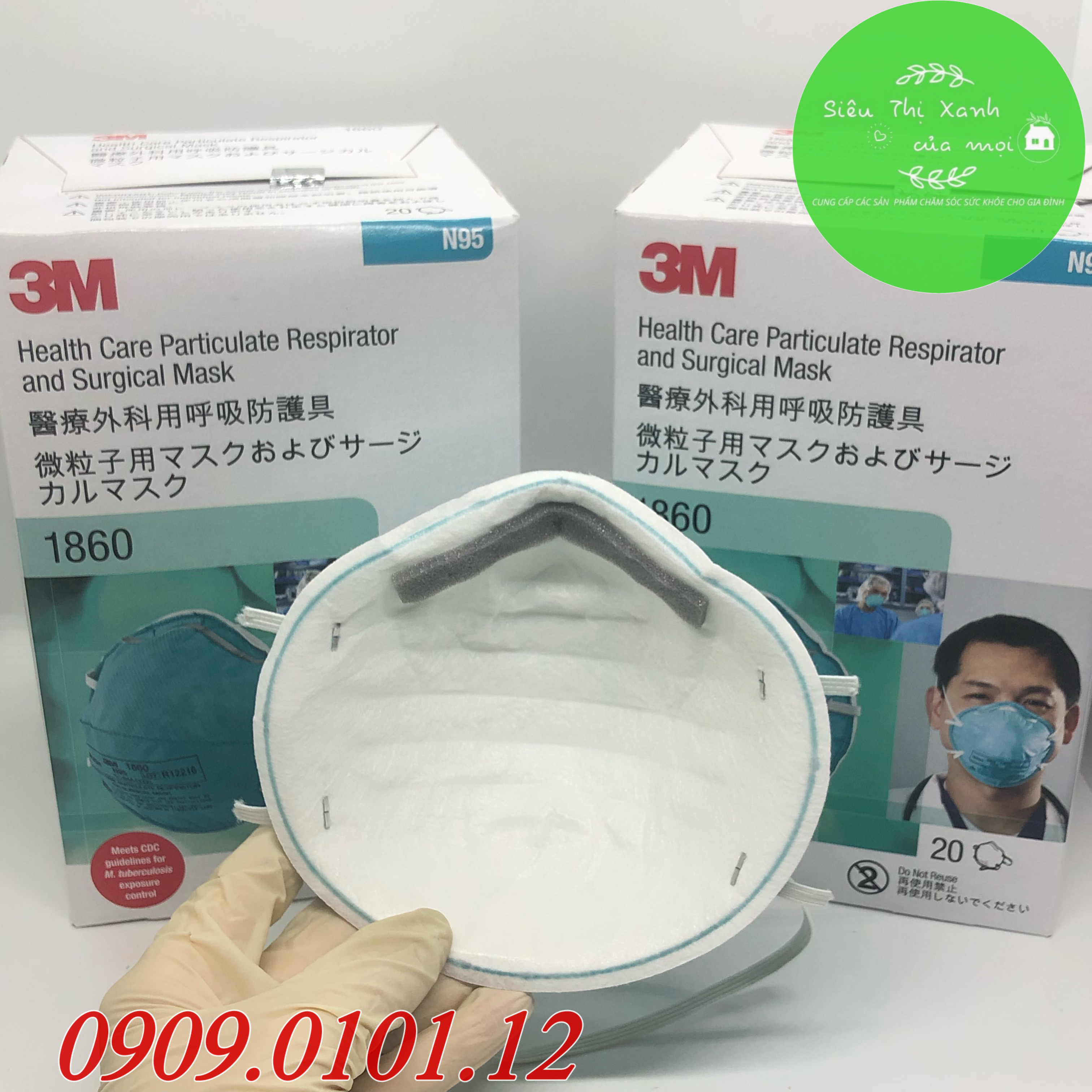 Khẩu trang 3m 1860 chính hãng hộp 20 cái, khẩu trang n95 mask đệm mũi cao cấp đạt tiêu chuẩn NIOSH (Mỹ)