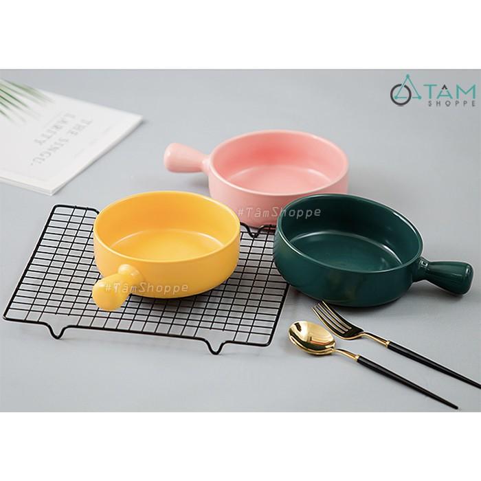 Chảo gốm sứ cao cấp tròn có tay cầm trơn màu Nordic Style