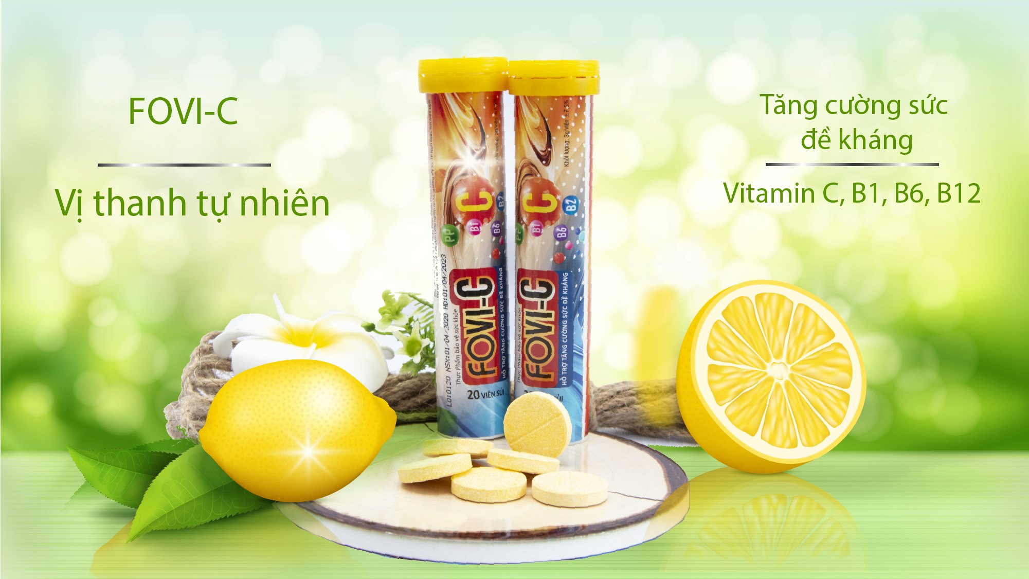 Viên Sủi Bổ Sung Vitamin C Tăng Sức Đề Kháng Vị Ngon FOVI C - Tuýp 20 viên sủi