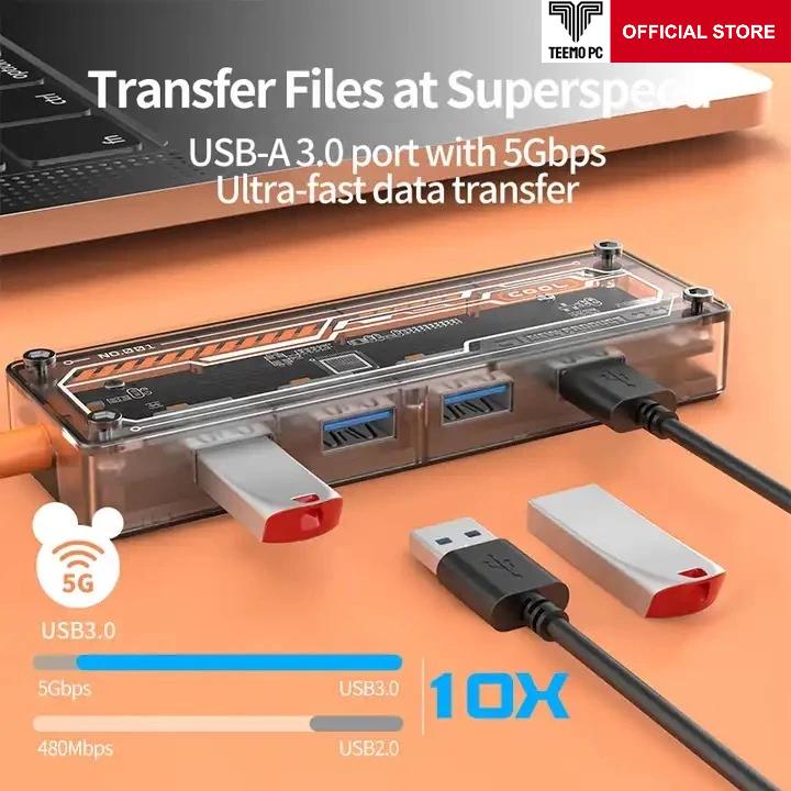 Bộ HUB TEEMO PC Chia 4 Cổng Trong Suốt USB Type C HDMI PD Dùng Cho Laptop Surface Macbook IPad Điện Thoại SW4U-C Hàng Chính Hãng