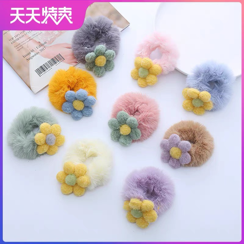 Dây Cột Tóc Lông Mịn Đính Hoa Cho Bé