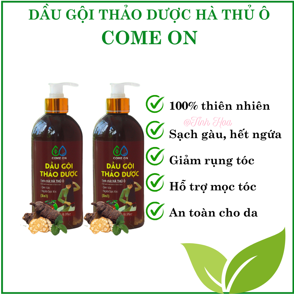 Dầu gội thảo dược hà thủ ô Come on chai 500ml, tặng túi thơm cà phê dầu gội thảo dược dưỡng tóc khỏe, sạch gàu