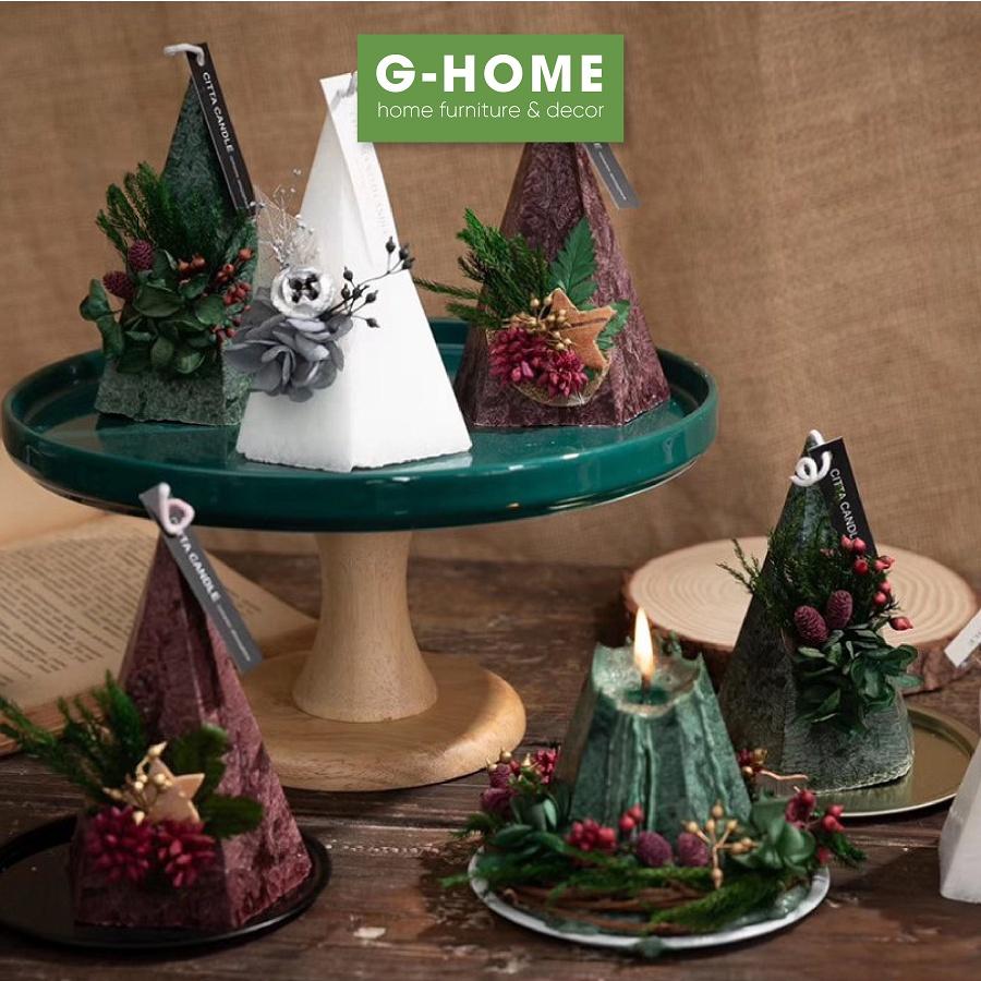 Hộp 2 nến thơm Ghome trang trí hình cây thông có gắn hoa khô cho mùa Noel NEN01