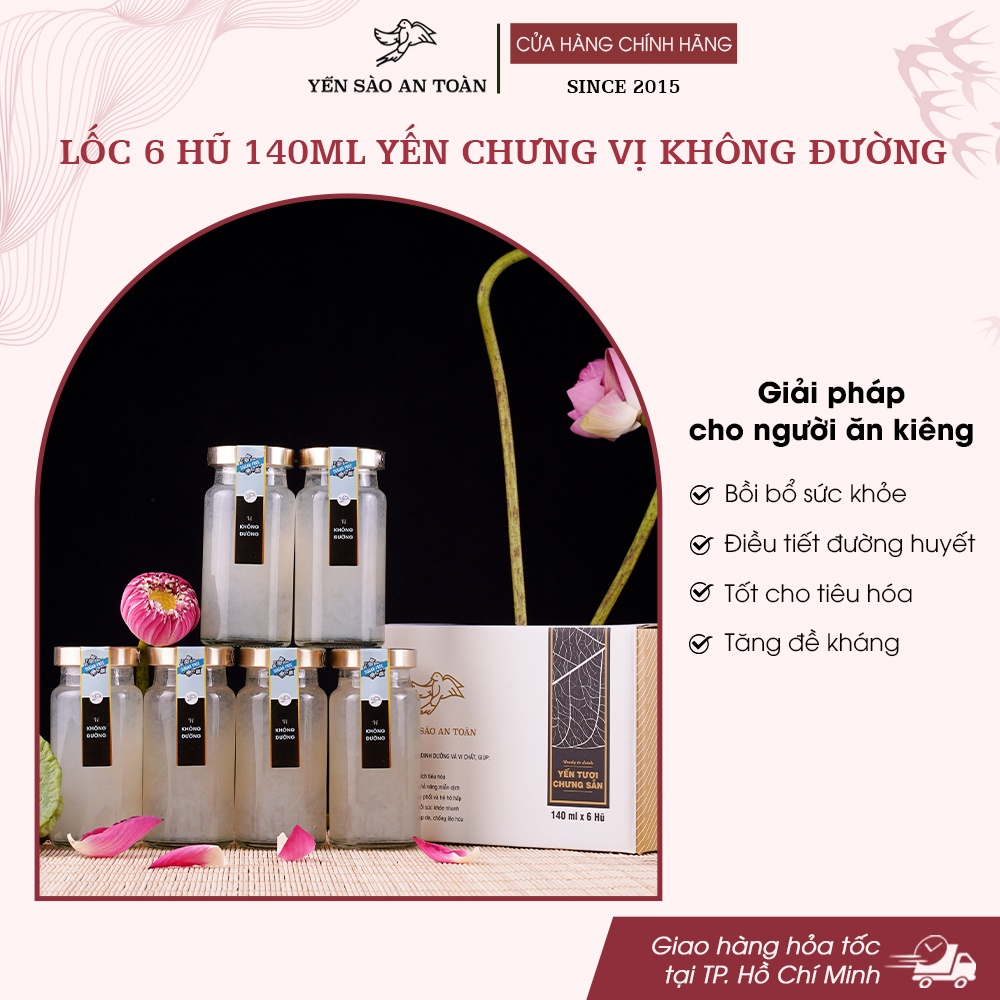 Yến chưng đường phèn và không đường combo 6 và 12 hũ 70ml và 140ml ĐẬM ĐẶC YẾN TƯƠI từ Yến Sào An Toàn