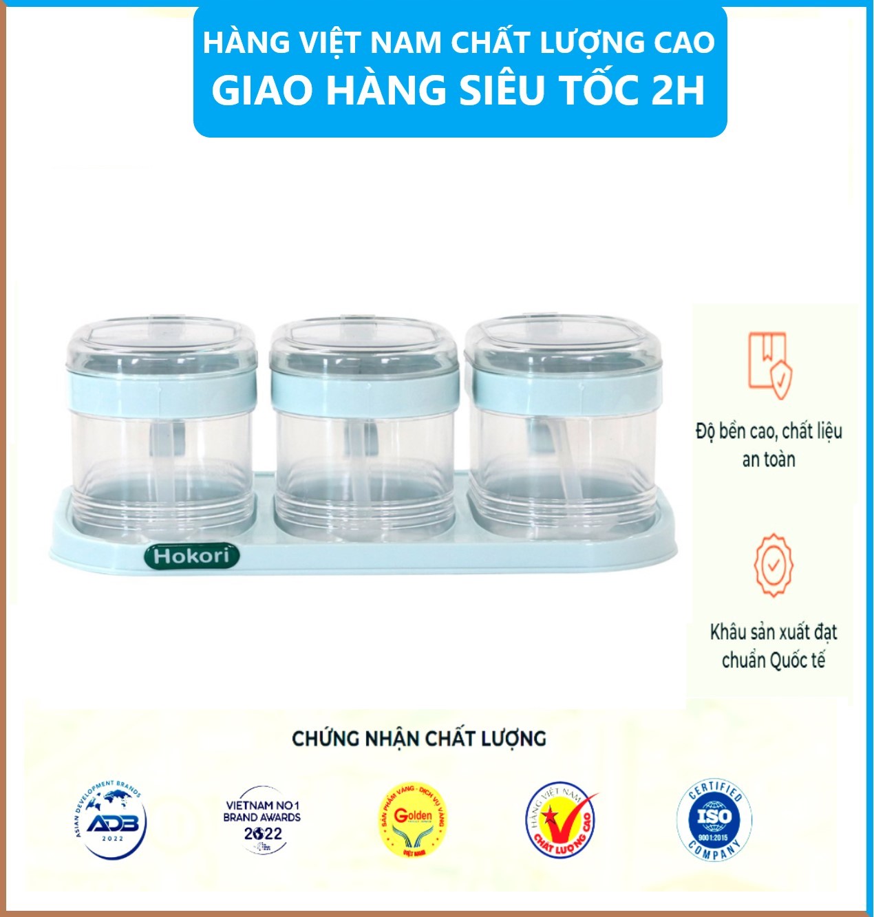 Bộ 3 Hũ Đựng Gia Vị HOKORI Nhựa Việt Nhật Cao Cấp, Hũ Đựng Gia Vị Đẹp Có Kèm Thìa Tiện Lợi - Hàng Việt Nam