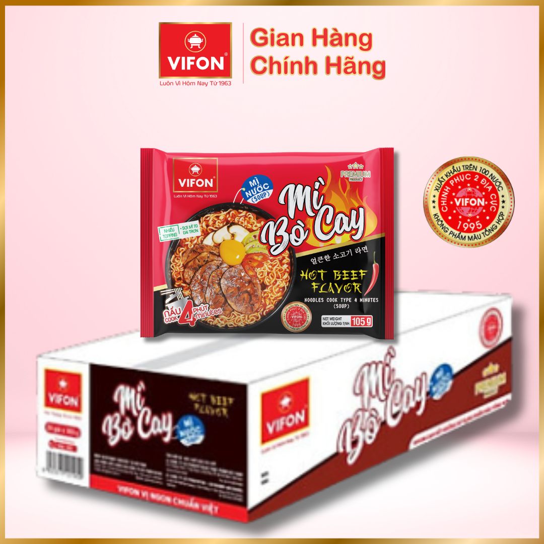 Thùng 24 gói Mì Bò Kim Chi Cay VIFON 105g / Gói