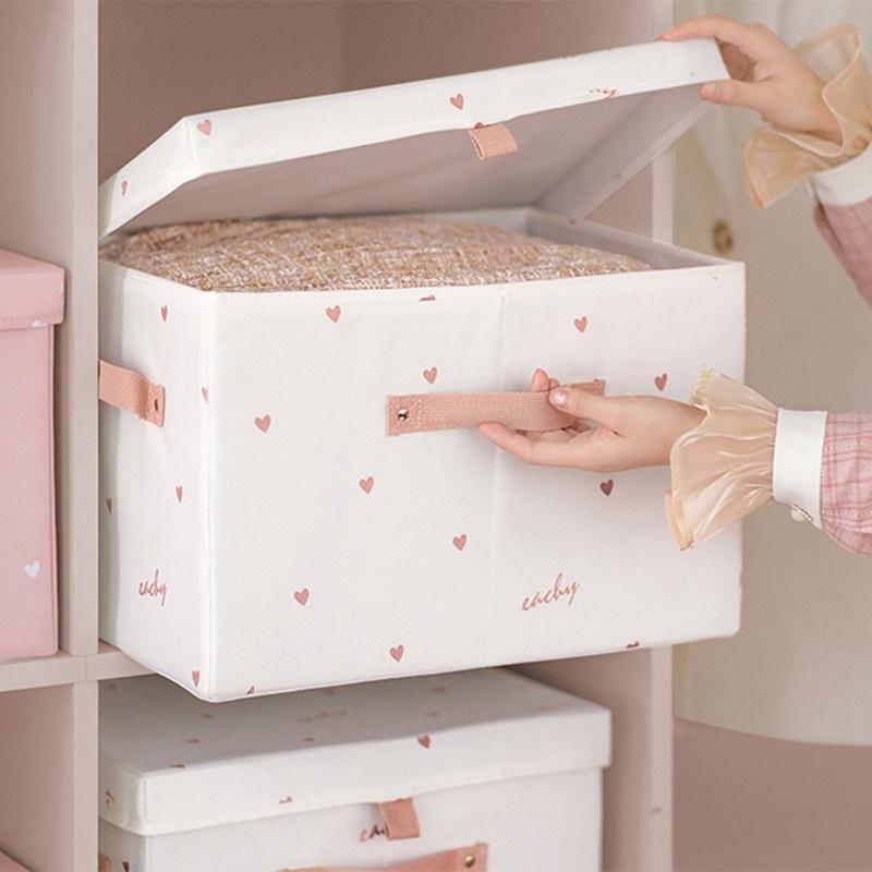 Large Capacity Storage Boxes with Lids Folding Storage Box Closet Organizer Clothes Toys Sundries Organizer Box(Pink)