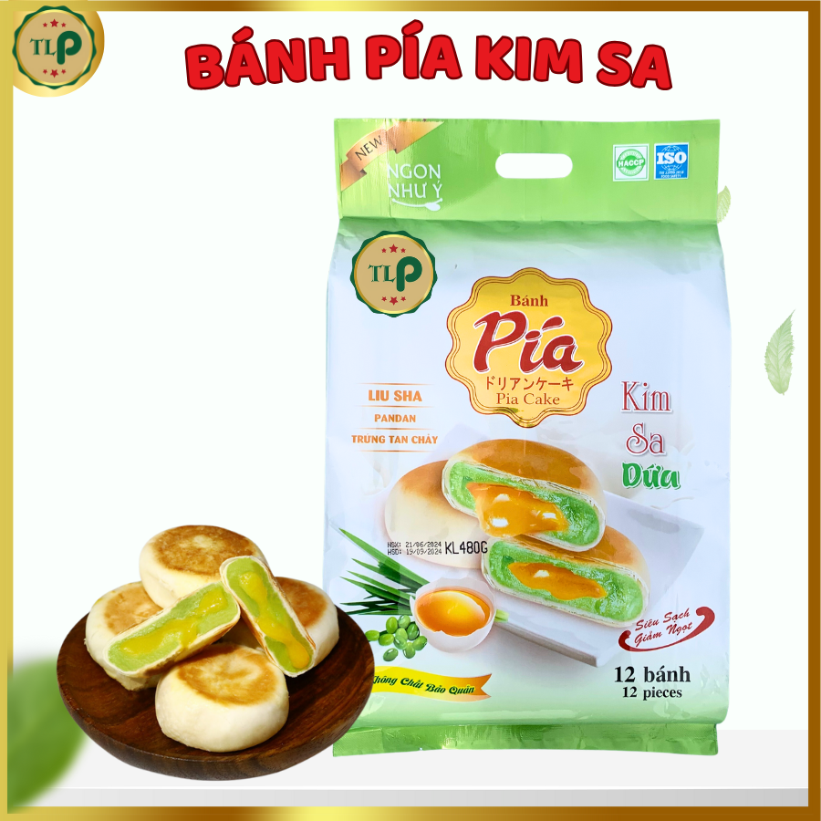 Bánh Pía Kim Sa TLP | Vị Lá Dứa Nhân Trứng| Túi 480g 12 Bánh | Đặc Sản Sóc Trăng