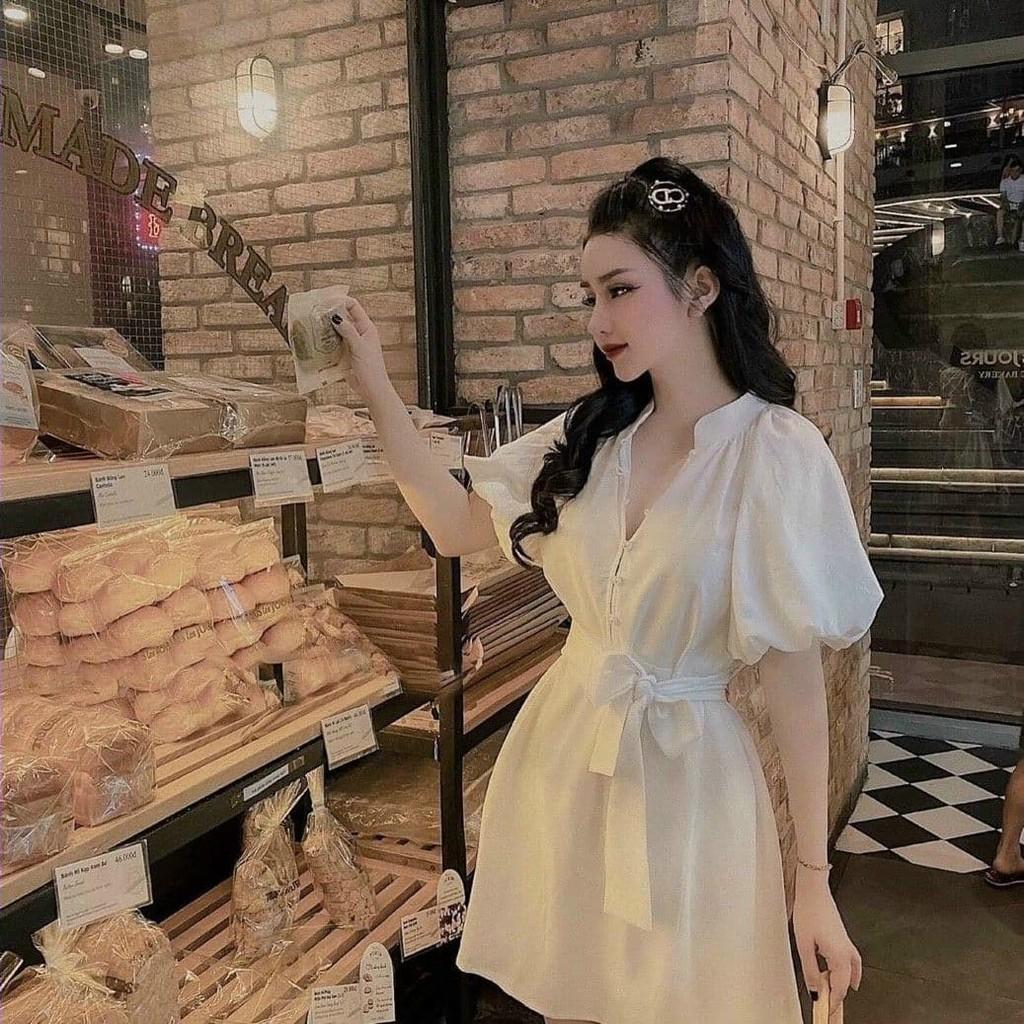 Đầm chữ A xòe phối dây mặc 2 kiểu, ĐẦM SUÔNG NÚT CƯỜMM