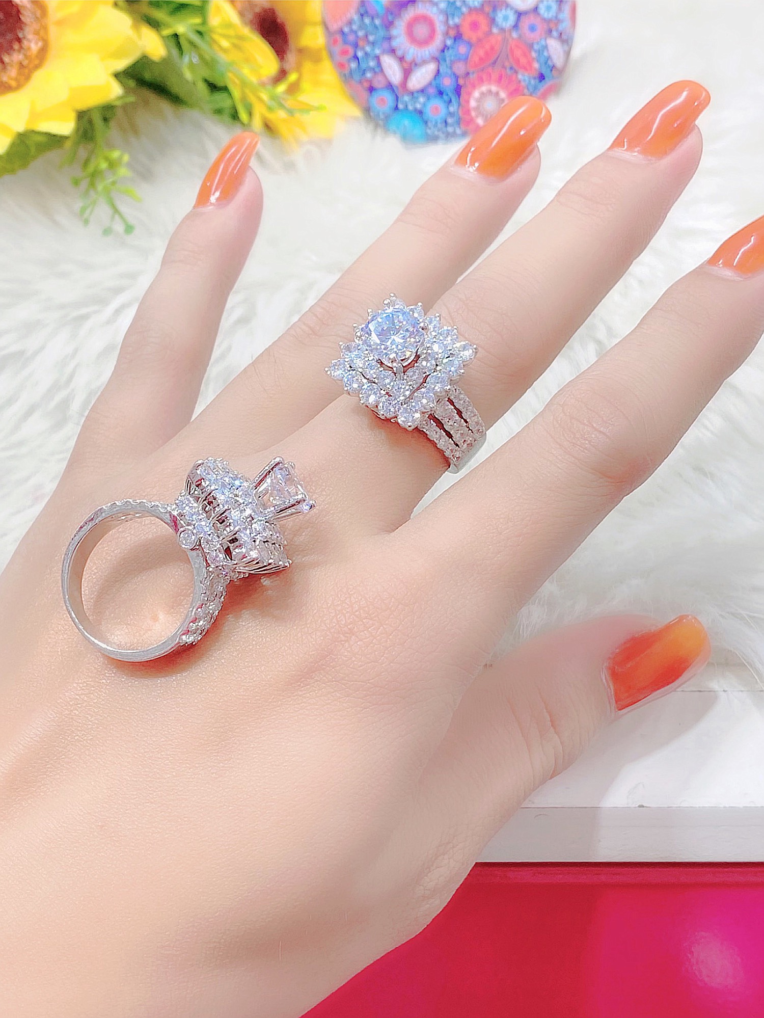 Nhẫn nữ vuông mạ bạch .kim siêu xinh H299