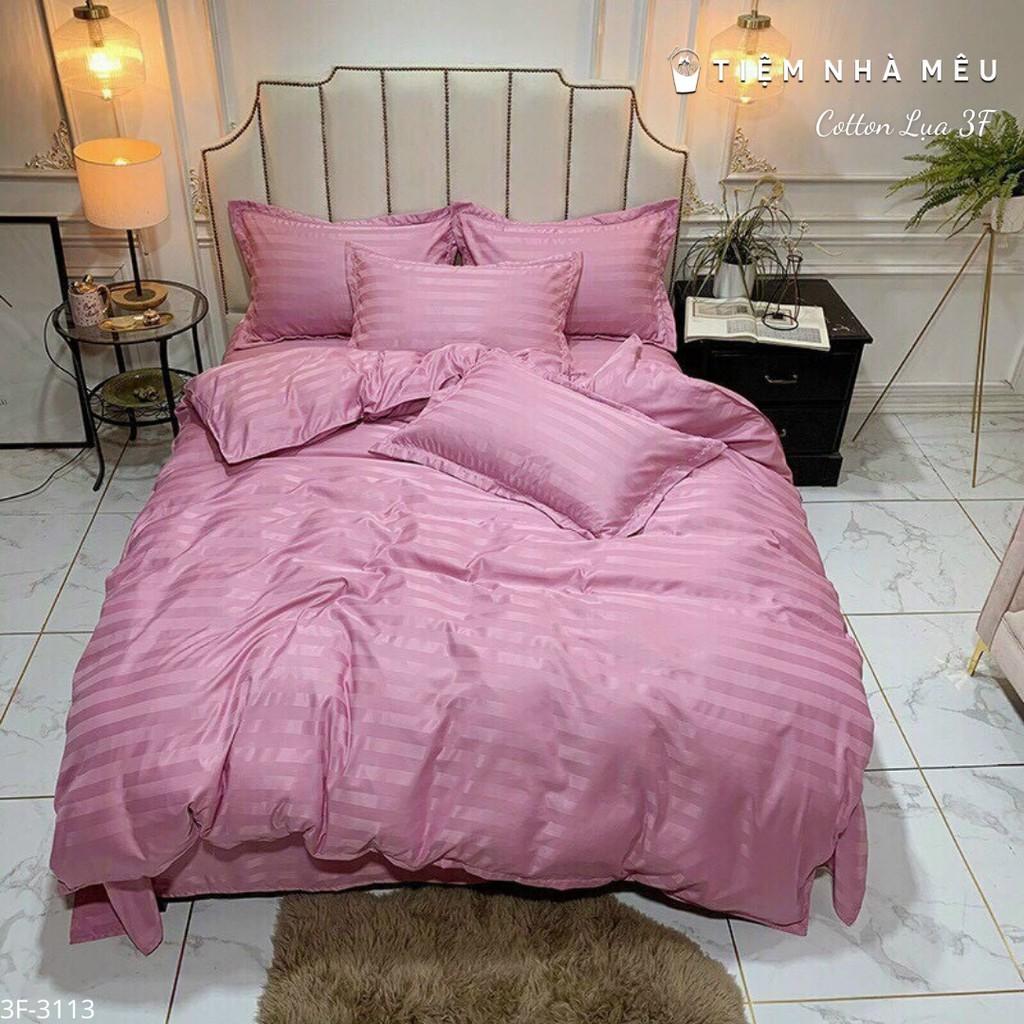Bộ Chăn Ga Gối Cotton 3F m6/m8/2m -Tiệm Nhà Mêu Set 4 Món Hoạ Tiết Kẻ Mờ Chuyên Dùng Cho HOMESTAY - KHÁCH SẠN