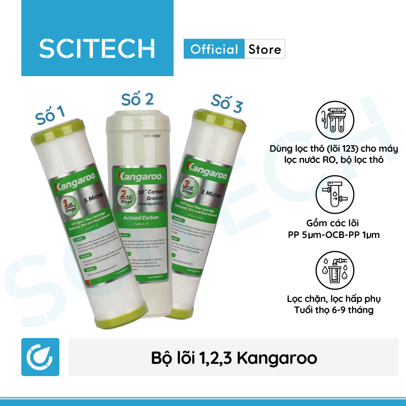 Bộ lõi 123 by Scitech (Lõi PP5-OCB-PP1 dùng thay thế máy lọc nước Kangaroo) - Hàng chính hãng